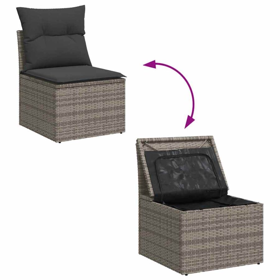 11-delige Loungeset met kussens poly rattan acacia grijs - Afbeelding 7