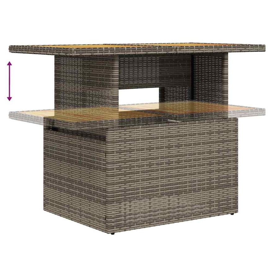 11-delige Loungeset met kussens poly rattan acacia grijs - Afbeelding 10