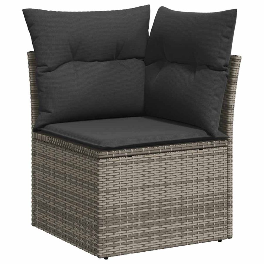 6-delige Loungeset met kussens poly rattan acacia grijs - Afbeelding 4