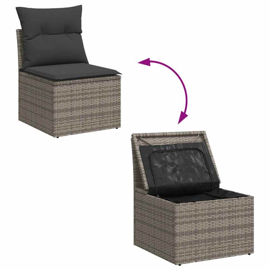 6-delige Loungeset met kussens poly rattan acacia grijs - Afbeelding 9
