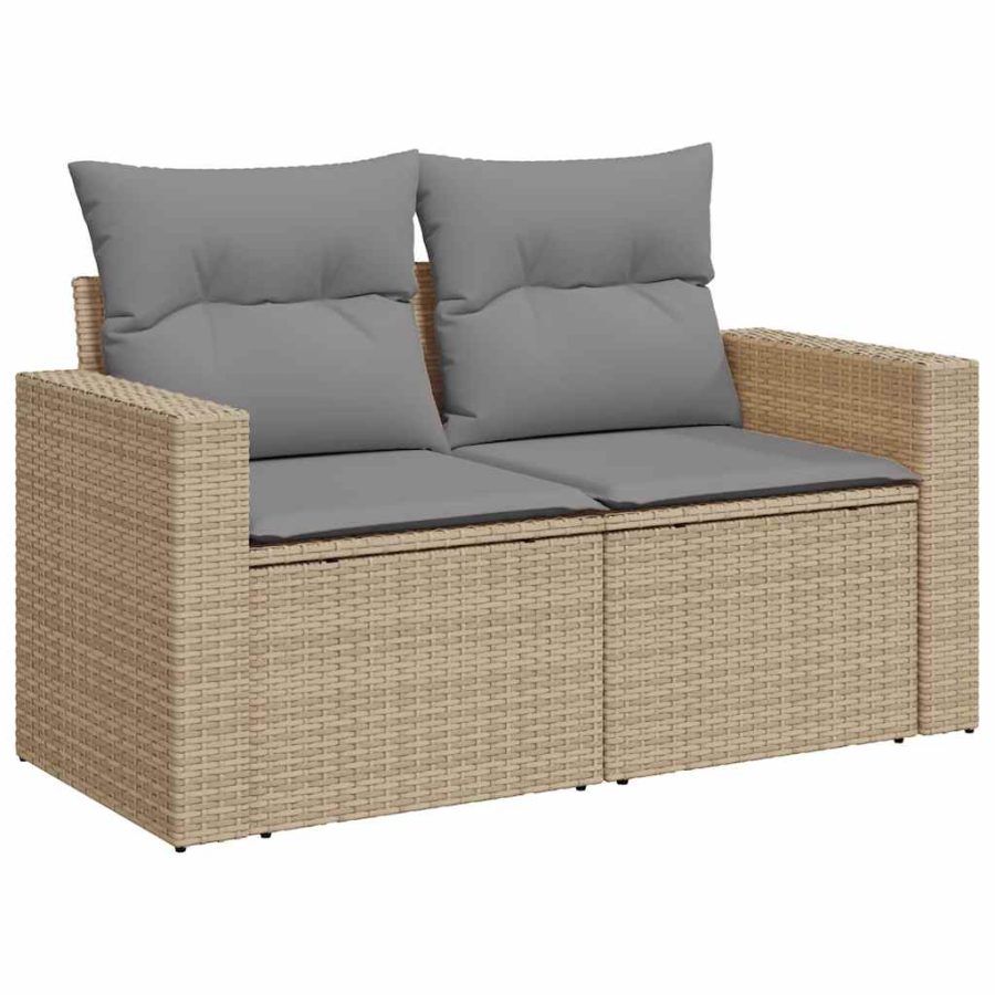 6-delige Loungeset met kussens poly rattan acacia beige - Afbeelding 5