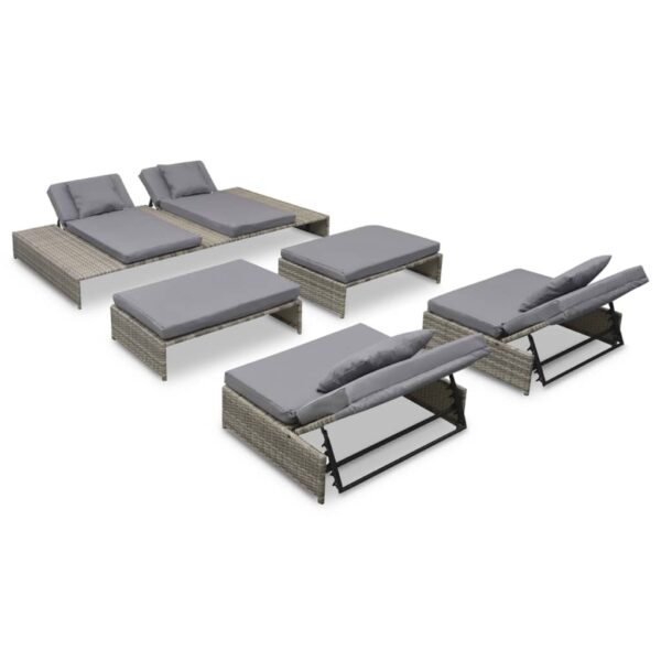 5-delige Loungeset met kussens poly rattan grijs