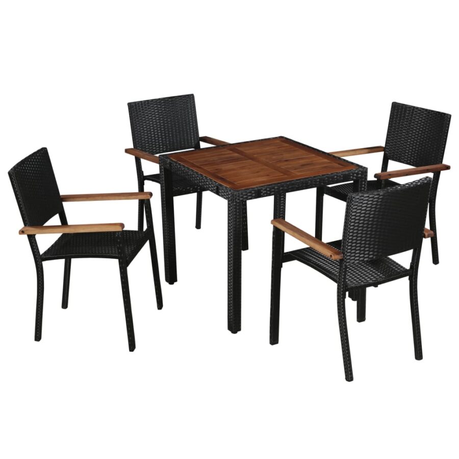 5-delige Tuinset poly rattan en acaciahout zwart