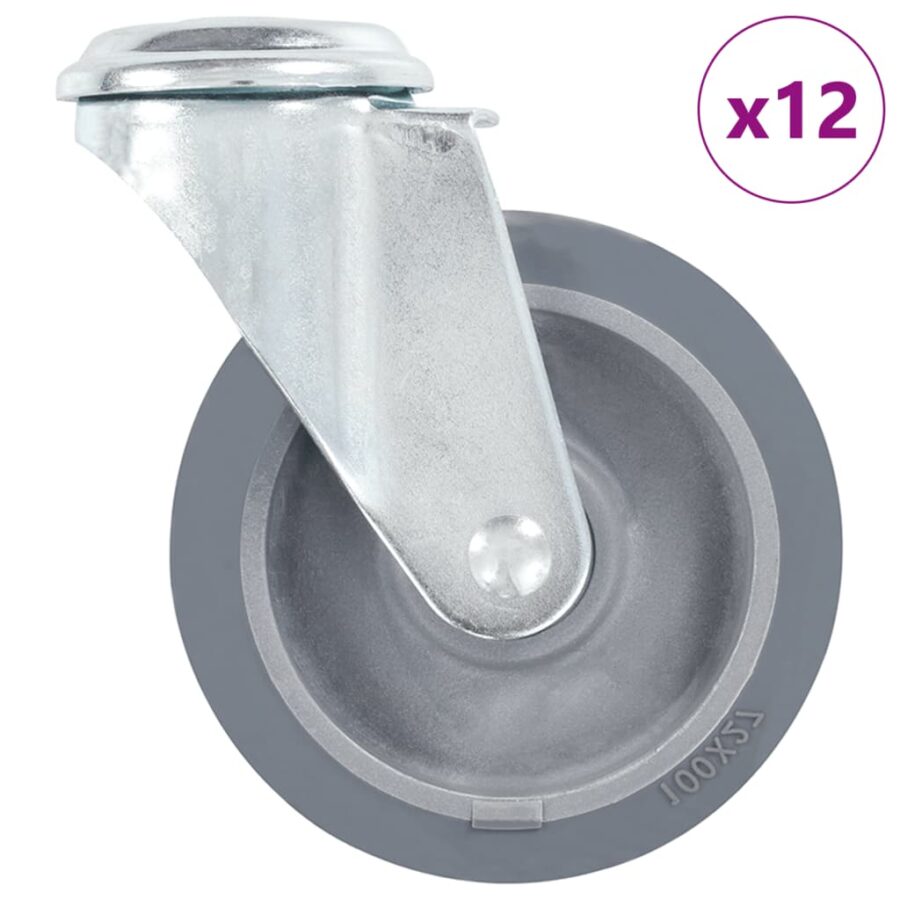 12 st Zwenkwielen met boutgaten 100 mm