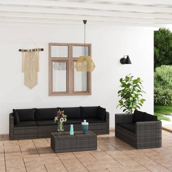 7-delige Loungeset met kussens poly rattan grijs