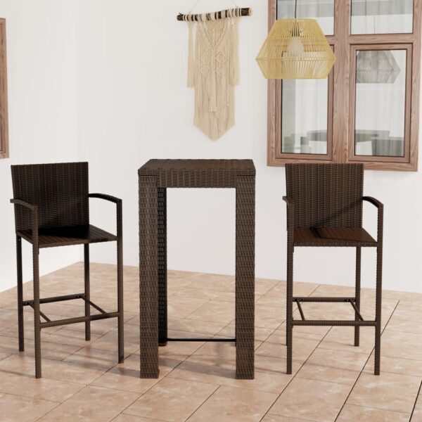 3-delige Tuinbarset met armleuningen poly rattan bruin