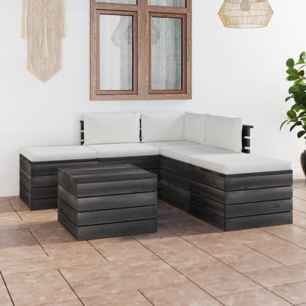 6-delige Loungeset met kussens pallet massief grenenhout
