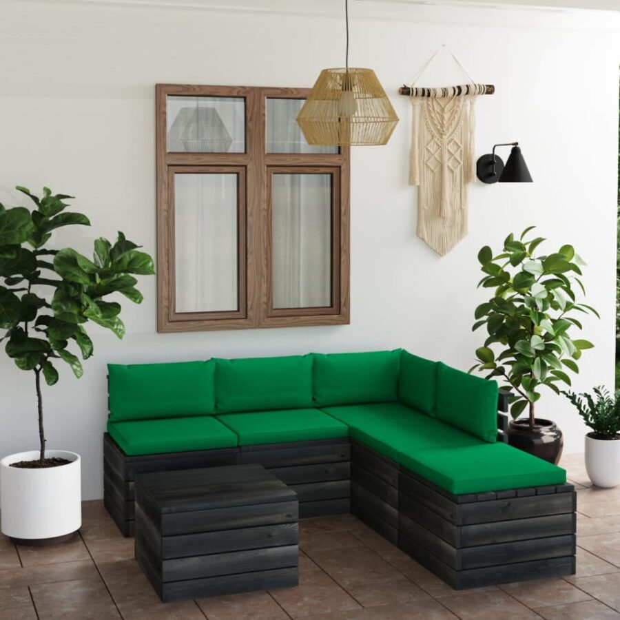 6-delige Loungeset met kussens pallet grenenhout