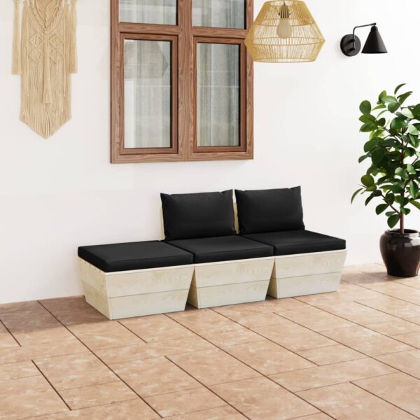 3-delige Loungeset met kussens pallet vurenhout