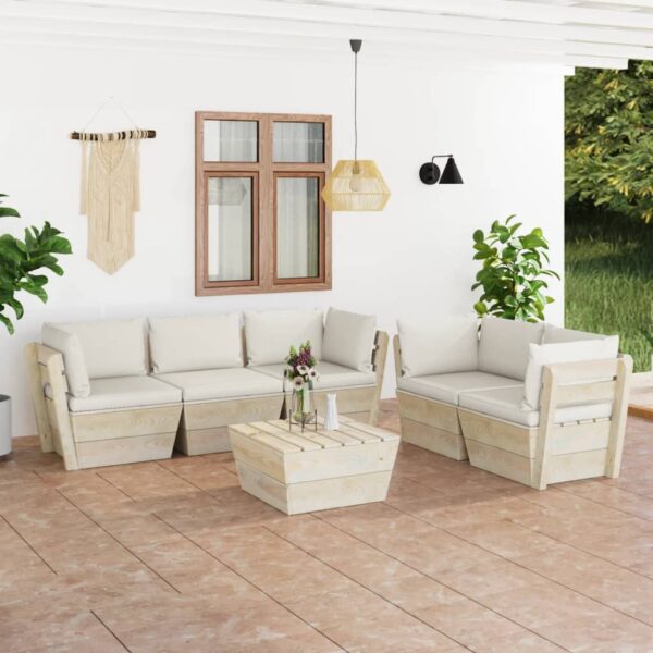 6-delige Loungeset met kussens pallet vurenhout