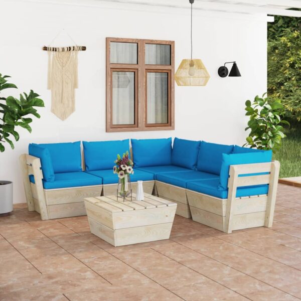 6-delige Loungeset met kussens pallet vurenhout