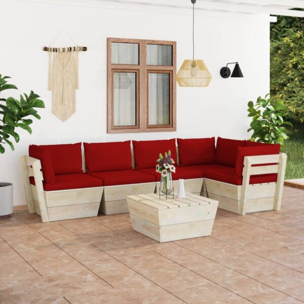 6-delige Loungeset met kussens pallet vurenhout
