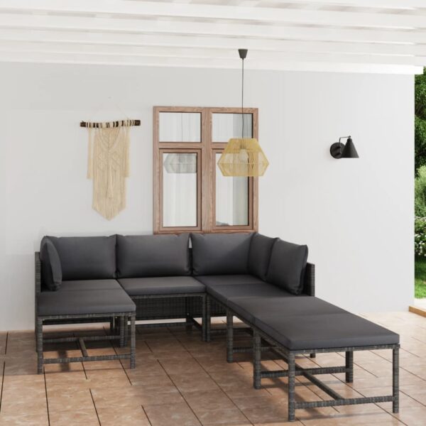 7-delige Loungeset met kussens poly rattan grijs