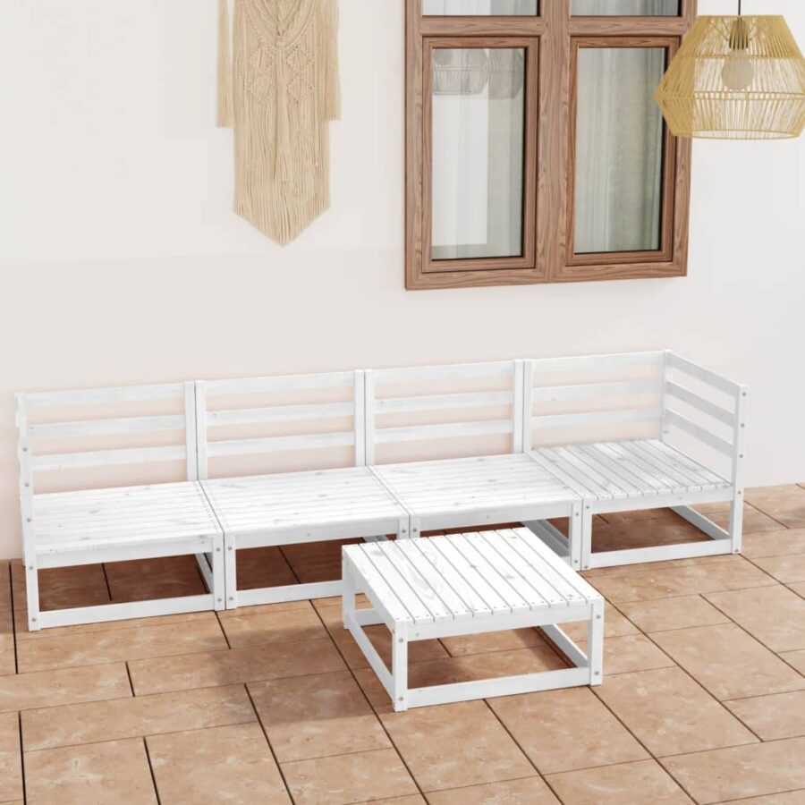 5-delige Loungeset massief grenenhout wit