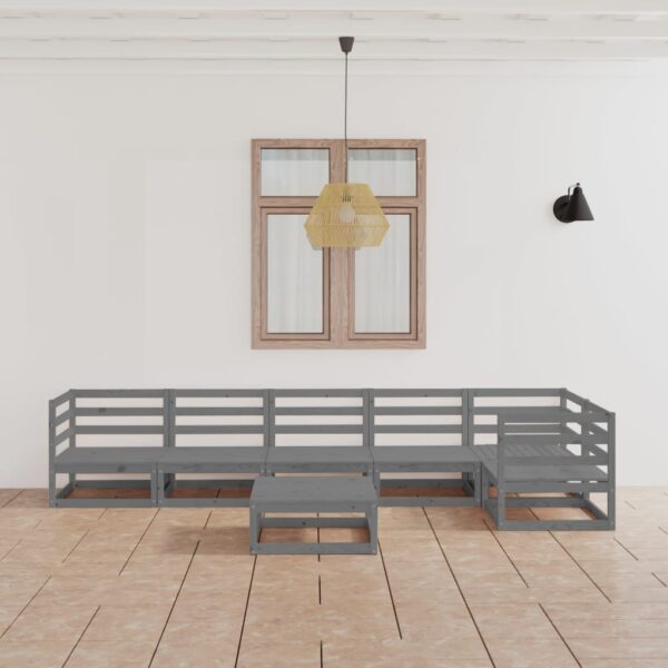 7-delige Loungeset massief grenenhout grijs