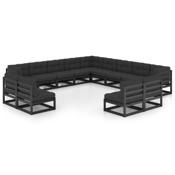 13-delige Loungeset met kussens massief grenenhout zwart