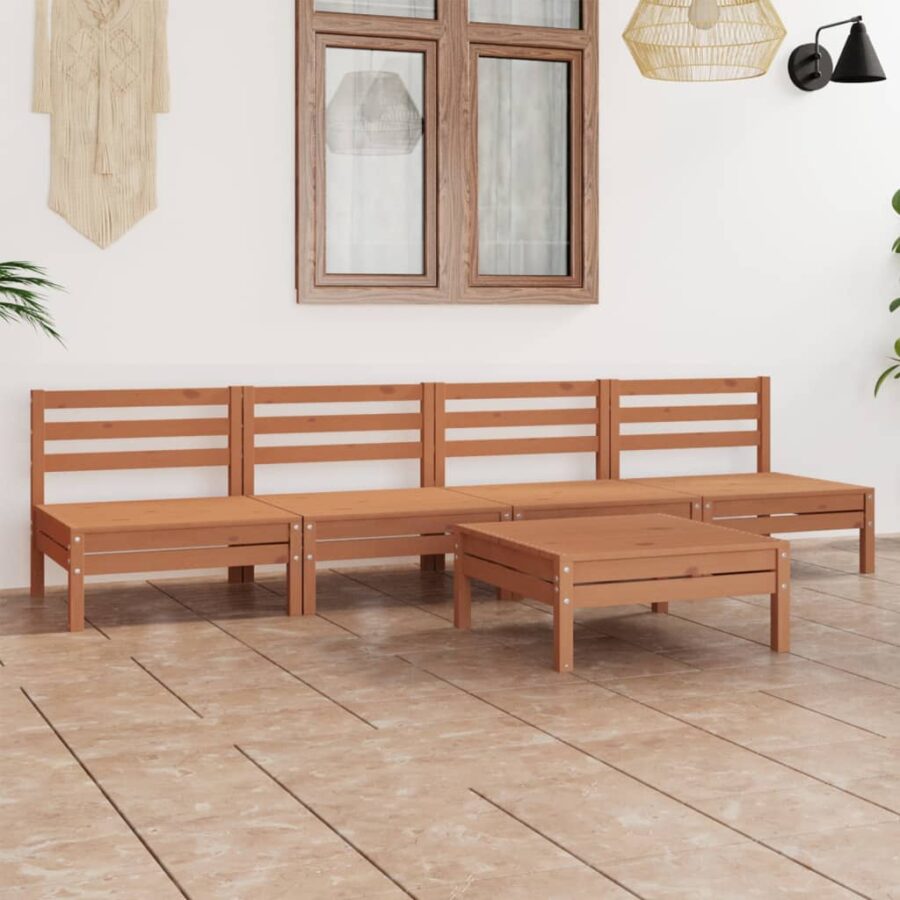 5-delige Loungeset massief grenenhout honingbruin