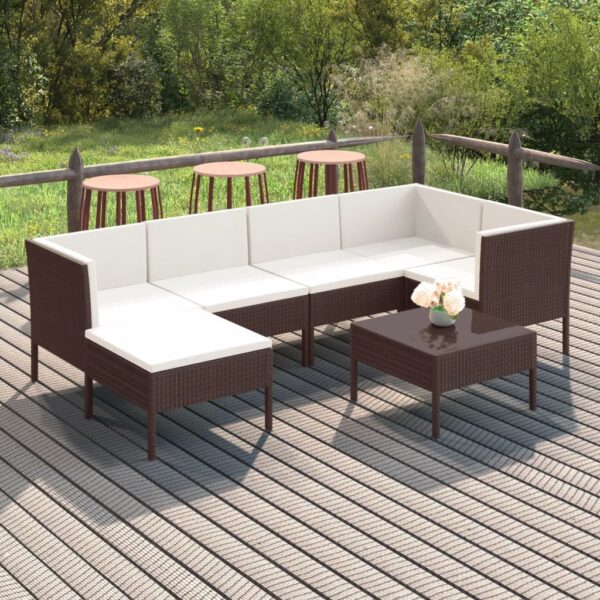 7-delige Loungeset met kussens poly rattan bruin