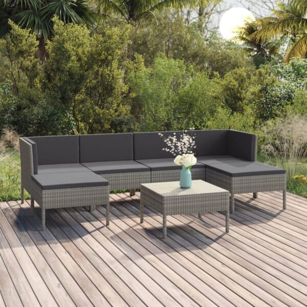 7-delige Loungeset met kussens poly rattan grijs