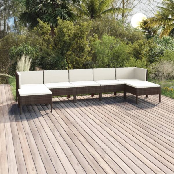 7-delige Loungeset met kussens poly rattan bruin