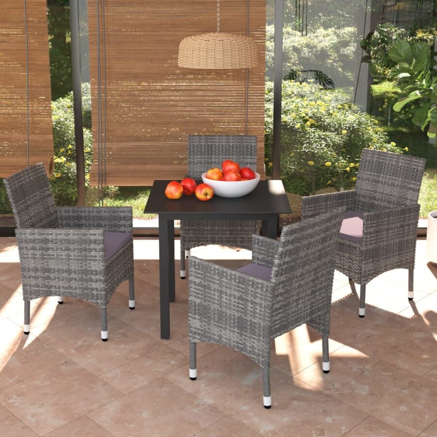 5-delige Tuinset met kussens poly rattan grijs