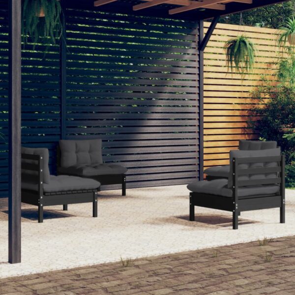 4-delige Loungeset met antracietkleurige kussens grenenhout