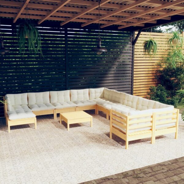 12-delige Loungeset met crèmekleurig kussens grenenhout