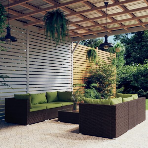 7-delige Loungeset met kussens poly rattan bruin