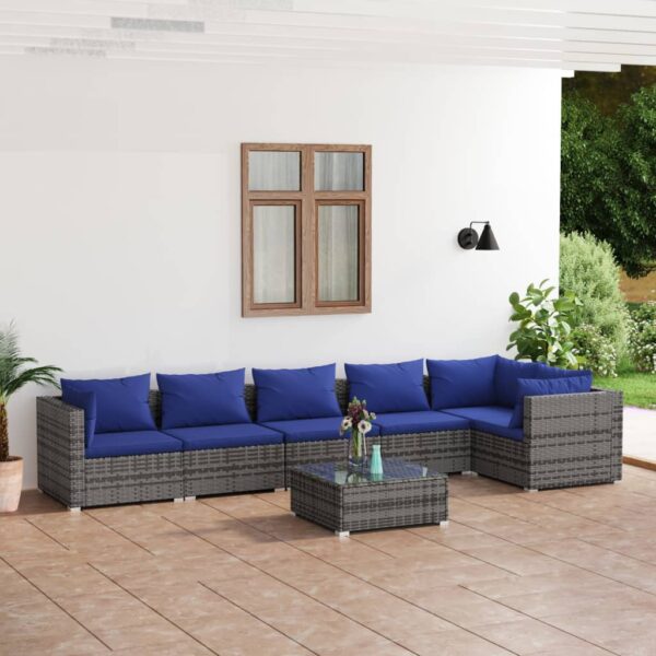 7-delige Loungeset met kussens poly rattan grijs