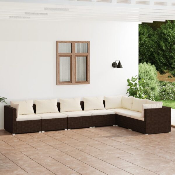 7-delige Loungeset met kussens poly rattan bruin