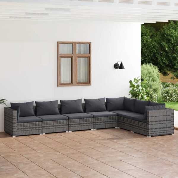 7-delige Loungeset met kussens poly rattan grijs