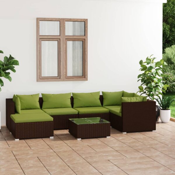 7-delige Loungeset met kussens poly rattan bruin