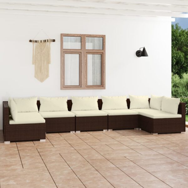 7-delige Loungeset met kussens poly rattan bruin