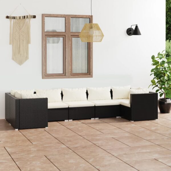 7-delige Loungeset met kussens poly rattan zwart