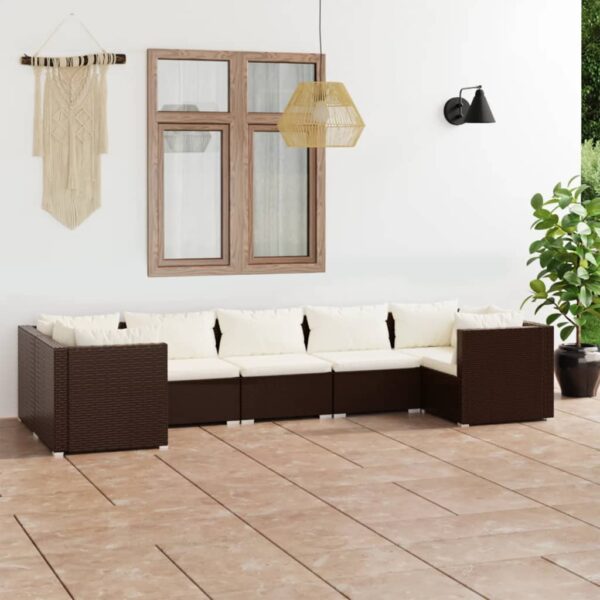 7-delige Loungeset met kussens poly rattan bruin