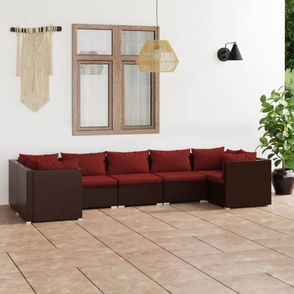7-delige Loungeset met kussens poly rattan bruin