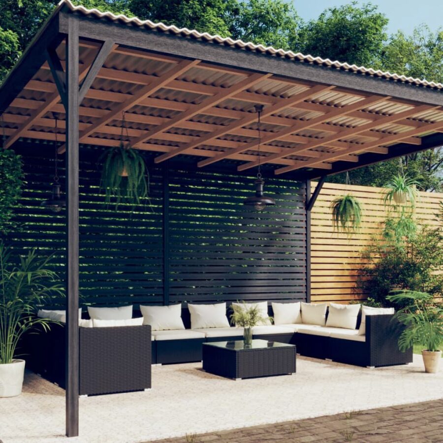 11-delige Loungeset met kussens poly rattan zwart