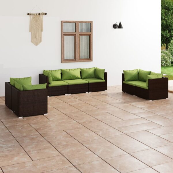 7-delige Loungeset met kussens poly rattan bruin