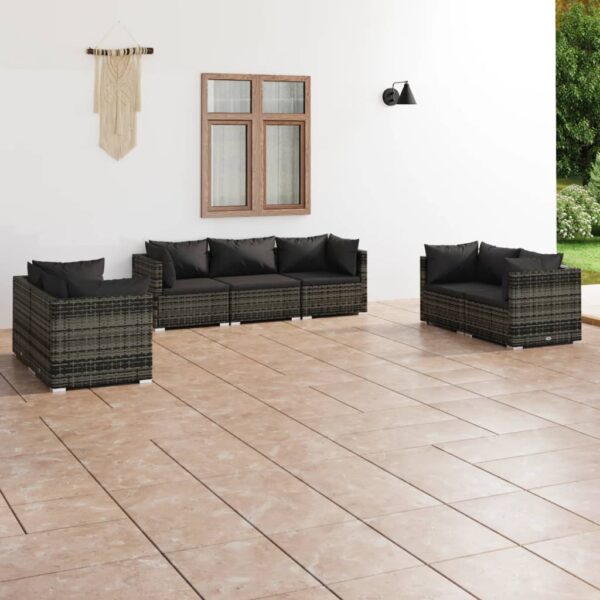 7-delige Loungeset met kussens poly rattan grijs