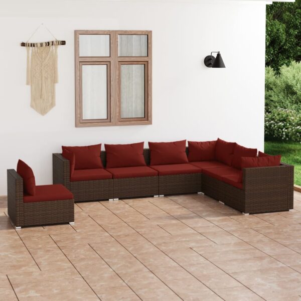 7-delige Loungeset met kussens poly rattan bruin