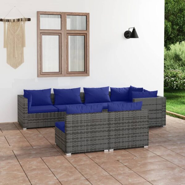 7-delige Loungeset met kussens poly rattan grijs