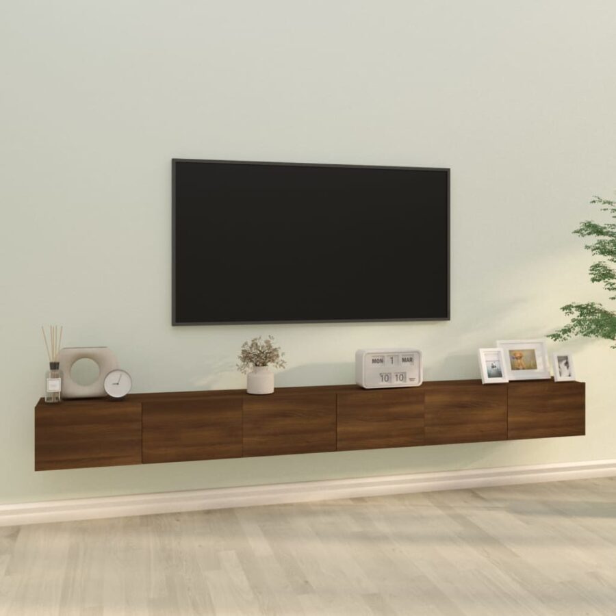 3-delige Tv-meubelset bewerkt hout bruin eikenkleur