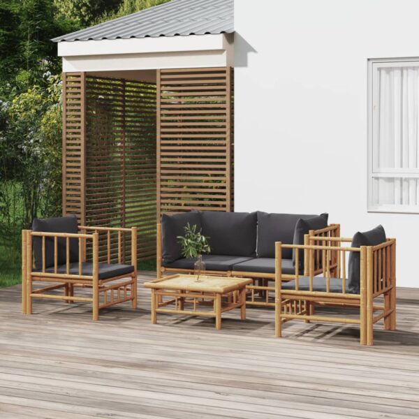 5-delige Loungeset met kussens bamboe donkergrijs