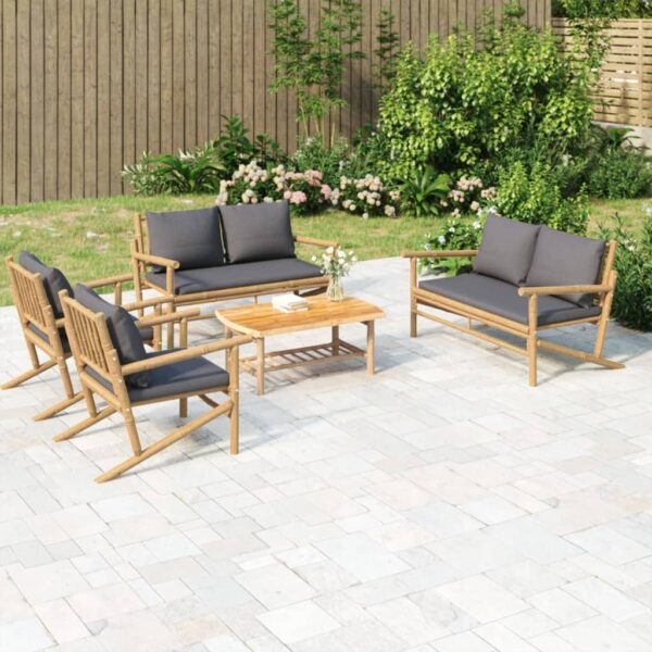 5-delige Loungeset met kussens bamboe donkergrijs