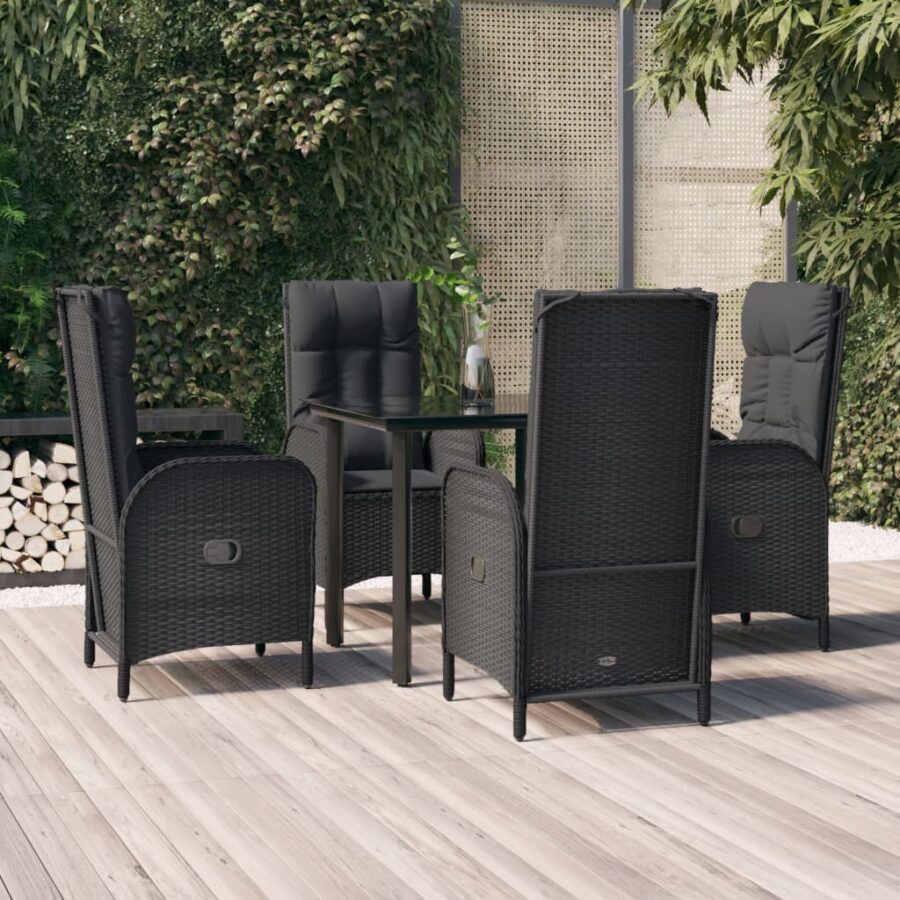 5-delige Tuinset met kussens poly rattan zwart