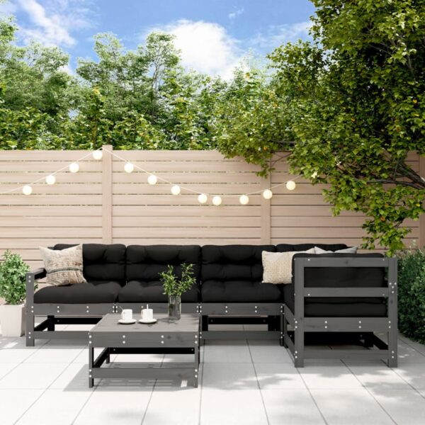 6-delige Loungeset met kussens massief hout grijs