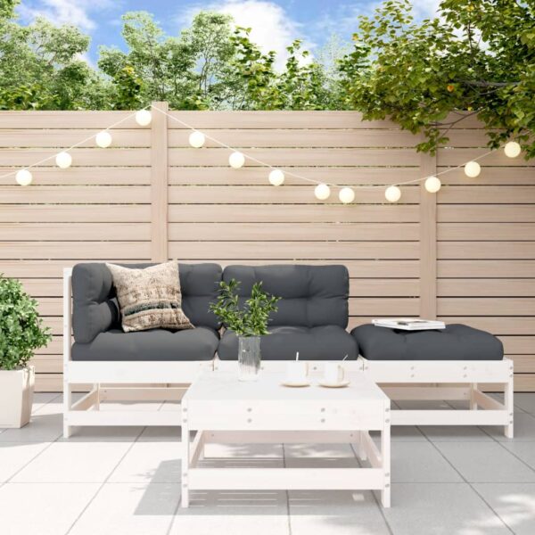 4-delige Loungeset met kussens massief hout wit
