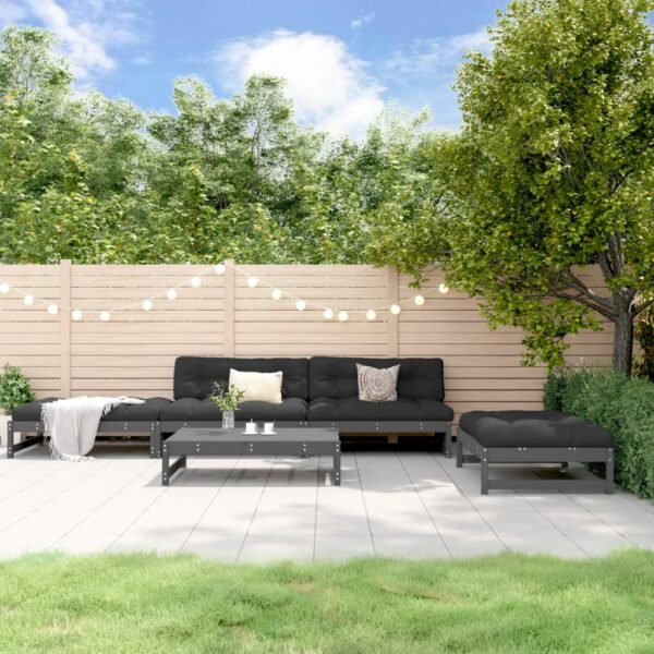 5-delige Loungeset met kussens massief hout grijs