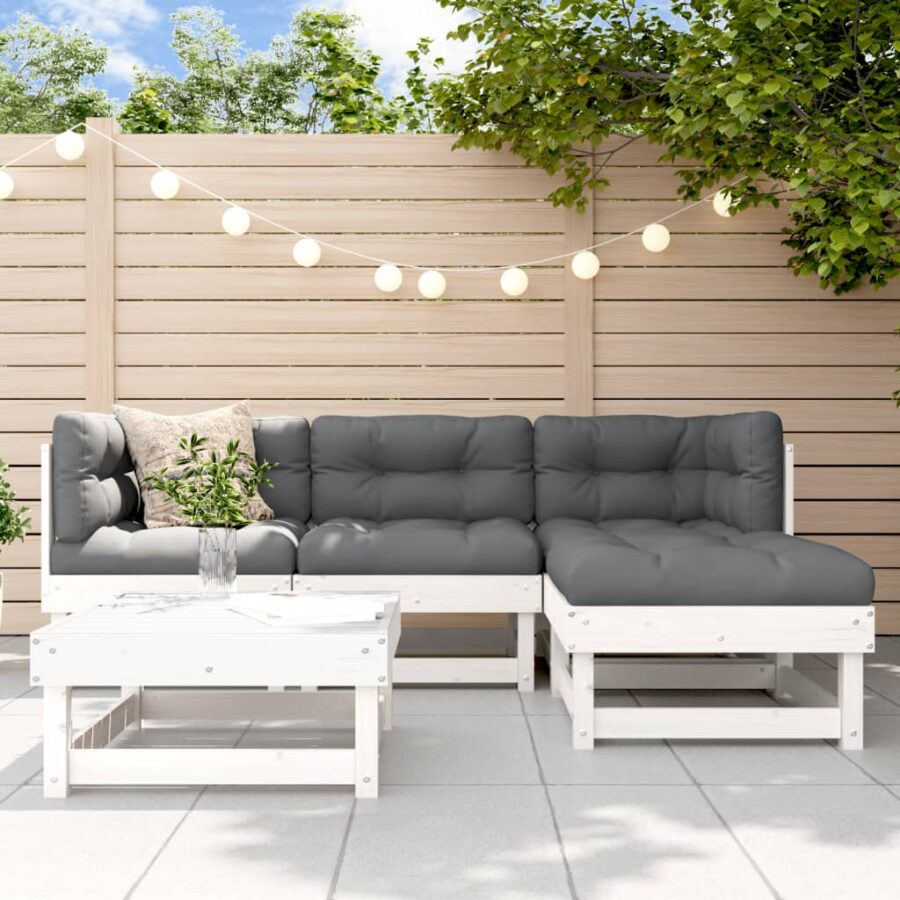 5-delige Loungeset massief grenenhout wit