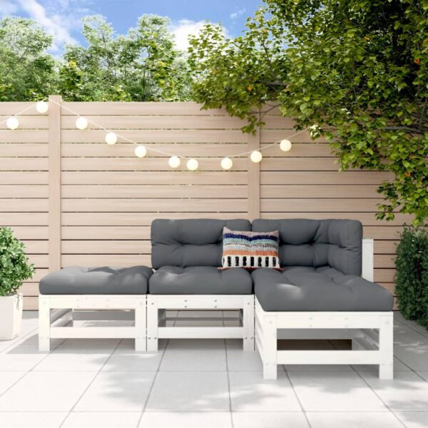 4-delige Loungeset massief grenenhout wit
